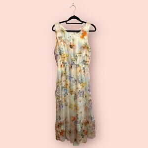 NWT Lara G. Silk Dress LARGE Maxi Hi Low Long Floral Print Pastel